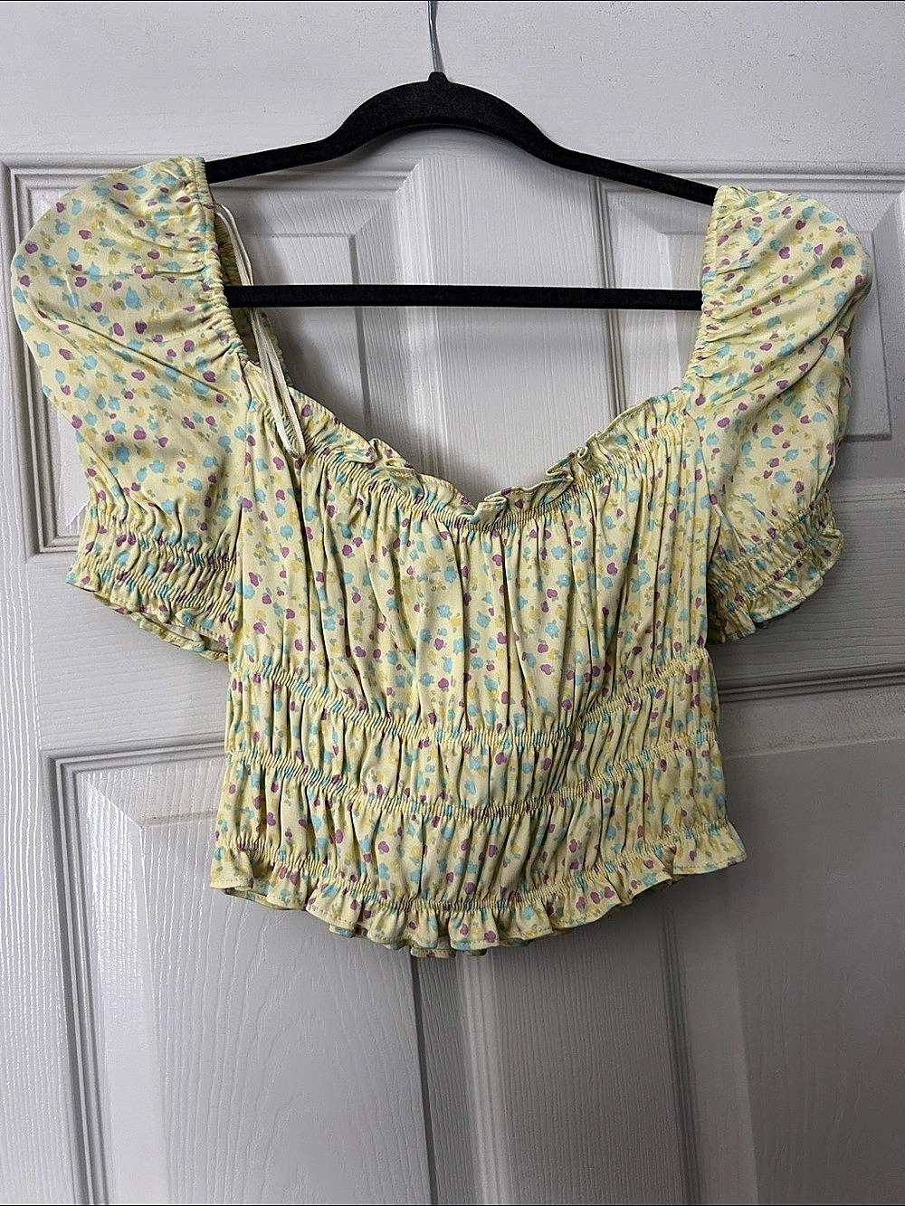 Zara Floral Puff Sleeve Crop Top Yellow Size XS NWOT